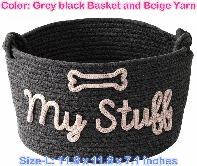 JUPPE Pet Storage Basket with Rope Handles, Cotton Woven Dog Toy Bin, Black with 'My Stuff' Text, Decorative Organization, Dog Toy Organizer (Black grey dog basket) - Image 4
